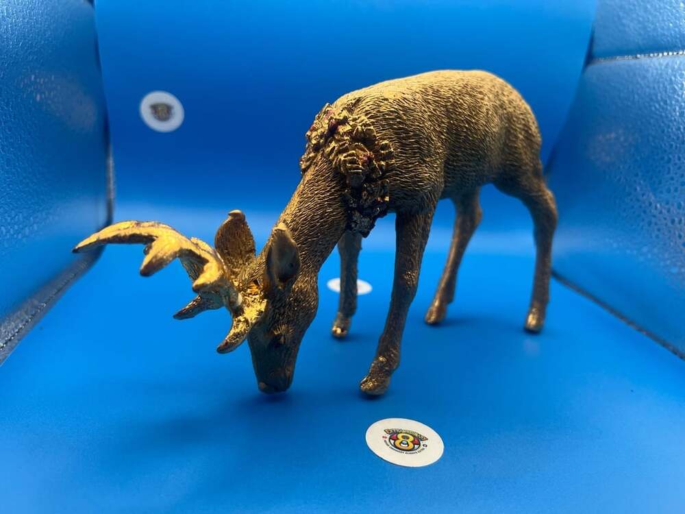 Gold Reindeer Figurine with Garland Deer Sculpture Christmas Holiday Decor